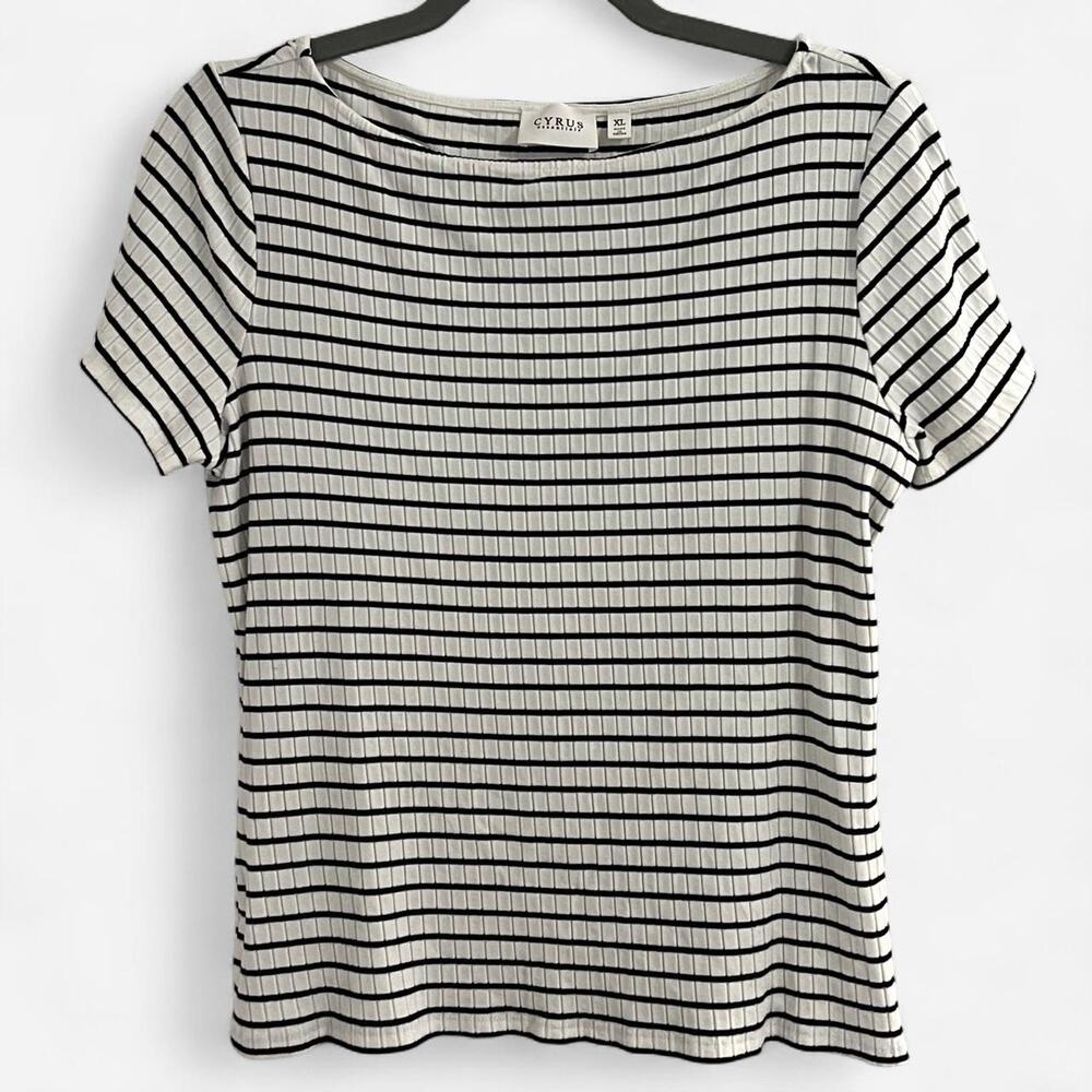 CYRUS Essentials Minimalist Style Black + White Striped Tee